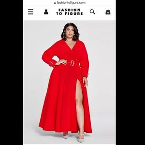 Floor length red trench coat